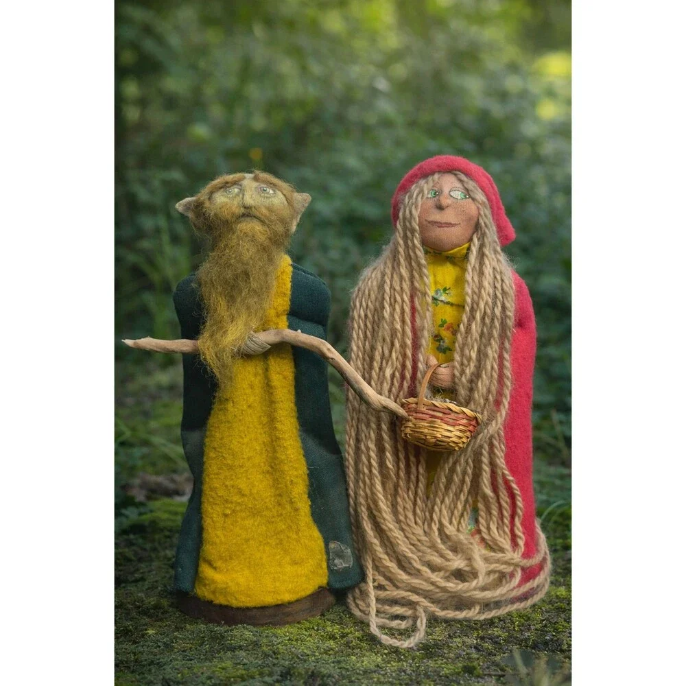 Vintage Wee Peeple Style Art Dolls OOAK Handmade Folk Wizard Woman Set